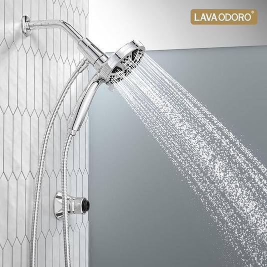 Handheld Shower Head with Magnetic Docking System | 9-Function High Pressure Detachable Shower Head, 5-inch Showerhead with 72 Inch Hose, Remote Dock, Chrome, SH180-C-D