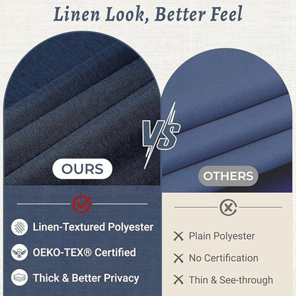 WONICY No Hook Shower Curtain with Snap-in Liner, Navy, 71 x 74 Inch | Ringless, Waterproof & Washable, Hotel Style, Mesh Top Window, Bottom Magnets, Thick, Farmhouse, for Bathroom