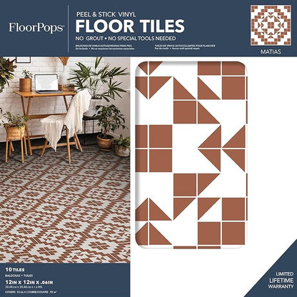 FloorPops 12-in by 12-in Terracotta Matias Peel & Stick Floor Tiles, FP4946