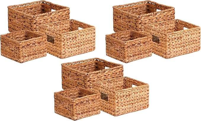 Honey-Can-Do Banana Leaf Storage Baskets, Water Hyacinth Woven Basket, Decorative Baskets-Shelves, Basket-Gifts, Closet, Pantry & Home Organization, Set of 3, Multi-Size, 9" Lx9" Wx6" H (Pack of 3)