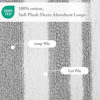 Madison Park Reversible Spa Cotton Bath Rug 100%-Cotton Striped Ultra Soft Water Absorbent, Fast Drying, Bath-Mats, Non-Slip Absorbent Quick Dry Mats for Tub, Shower Room, and Bathroom, 24x72, Grey | Quick Dry, Ultra Soft, Pile, Machine Washable, Plush...