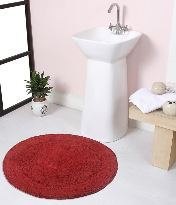 Home Weavers Radiant Collection 100% Cotton Bathroom Rugs Set, Bathroom Décor, Washable Rug, Extra Soft and Absorbent Bath Rug, Kitchen Mat, Bath Mat Set, Bath Floor Mat Non Slip, 30" Round, Red