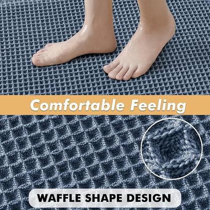 MIULEE Set of 2 Waffle Bathroom Rugs Boho Bath Mat Blue 17"x24"+18"x30" | Non Slip, Super Absorbent, Washable, Ultra Soft, Rubber Backed, Small Bath Rugs for Bathroom Floor Tub Shower