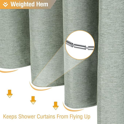 BTTN Sage Green Shower Curtain, Linen Textured Heavy Duty Thick Fabric Shower Curtain Set with 12 Plastic Hooks, Machine Washable, Hotel Spa Luxury Decorative Curtains for Bathroom Showers, 72x72