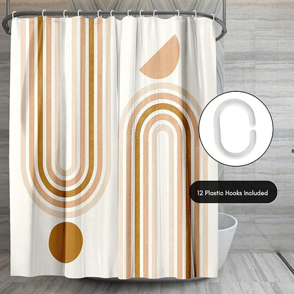 Americanflat 71x74 Boho Shower Curtain - Water-Resistant Long Shower Curtain with Durable Metal Grommets and 12 Hooks - 100% Polyester - Burnt Orange, Terracotta, Warm Sand and Cream