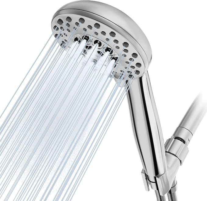 High Pressure Shower Head with Powerful Shower Spray & 59'' Stainless Steel Hose, 5 Spray Modes, Adjustable Bracket and Non-Clogging Nozzles（Chrome）