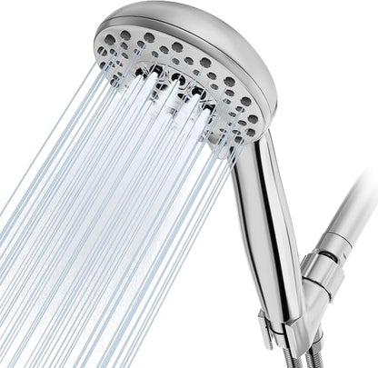 High Pressure Shower Head with Powerful Shower Spray & 59'' Stainless Steel Hose, 5 Spray Modes, Adjustable Bracket and Non-Clogging Nozzles（Chrome）
