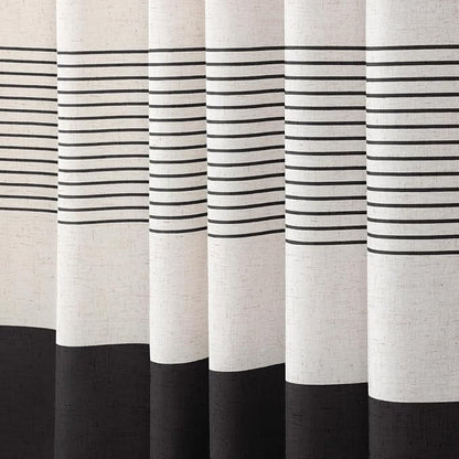 Black Boho Linen Striped Shower Curtain with Tassel 72" W X 72" L | Boho Farmhouse Shower Curtains with Linen Texture for Bathroom Decor
