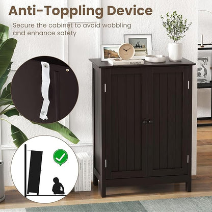 COSTWAY Bathroom Storage Cabinet, Freestanding Bathroom Organizers and Storage with Doors & Adjustable Shelf, Wooden Floor Cabinet for Home, Living Room, Entryway, Kitchen (Brown) | Storage with Doors & Adjustable Shelf, Wooden Floor Cabinet for Home, ...