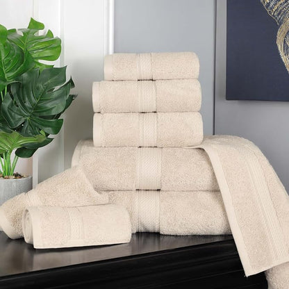 SUPERIOR Egyptian Cotton Ultra Plush & Absorbent, 8 Piece Set, Cream | Quick Dry, Soft Luxury Towel Set, Bath Essentials, Guest Bath, Spa, 2 Bath, 2 Hand, 4 Face Towels, Madeline Towels