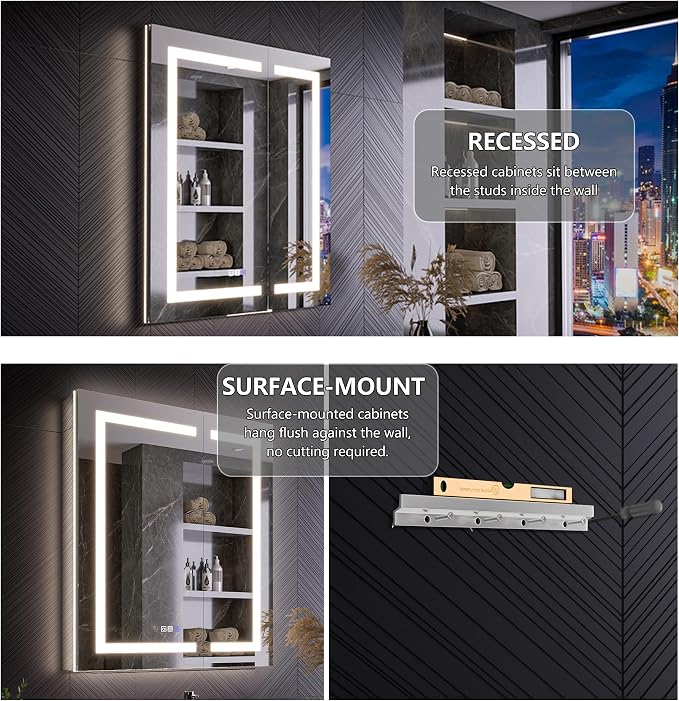 Neftis 30x36 Medicine Cabinet with Lights & Magnifier & Mirrors, GFCI Outlet, Soft-Closed Hinges, Front&Backlit, Anti-Fog, Dimmable&Tunable, Sensor Lights, Recessed/Surface, Adjustable Shelves