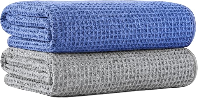 MICROFI New Microfiber Waffle Bath Towels, 2 Pieces, Soft, Absorbent, Fast Drying, Lint Free 430 GSM (30''x60''/76cm x 152cm)