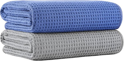 MICROFI New Microfiber Waffle Bath Towels, 2 Pieces, Soft, Absorbent, Fast Drying, Lint Free 430 GSM (30''x60''/76cm x 152cm)