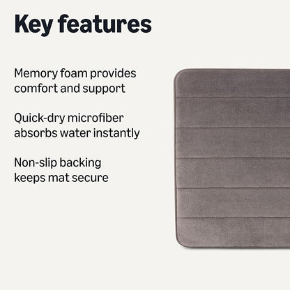 Amazon Basics Bath Mat for Bathroom, Absorbent Plush Memory Foam, Fast Dry Microfiber, Non-Slip, 17 x 24 Inches, Dark Gray