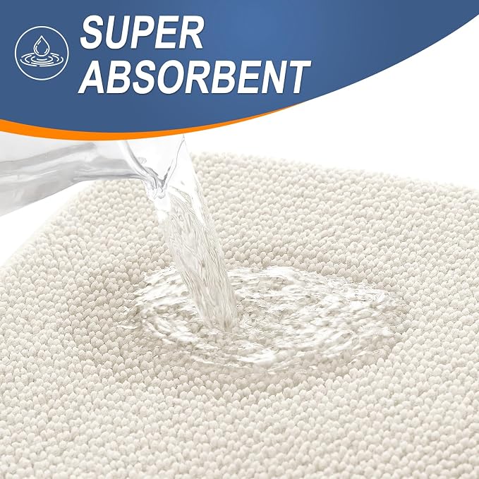 OLANLY Memory Foam Bathroom Toilet Rug U-Shaped 24x20, Absorbent Mat, Ivory | Soft Quick Dry Bath Rugs, Non-Slip Carpet, Machine Washable Mat for Bathroom Floor, Tub and Shower, Home Decor Accessories