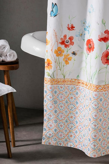Maison d' Hermine Shower Curtain 100% Cotton One Panel 70"x72" Washable Fabric Shower Curtains for Bathroom, Easy Hanging with 12 Button Holes - Home Hotel Spa Easter Gifts (Summer Whisper)