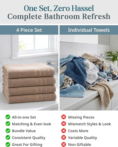 Casa Platino 100% Cotton Bath Sheets Set of 4 (36"x72") - Ring Spun Cotton Extra Large Bath Towels Sets - Quick Dry, Soft & Absorbent Oversized Shower Towel Sets - Sustainabaly Produced - Tan Brown