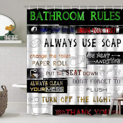 AZHM Letter Plank Pattern Shower Curtain Set for Bathroom 4 Pcs Black Bathroom Accessory Decor Sets with Shower Curtain and Rugs
