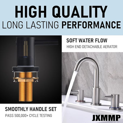 2 Handle Bathroom Faucet, 8 in Brushed Nickel Widespread Bathroom Sink Faucet with Pop Up Drain and Supply Lines, Stainless Steel 3 Hole Bathroom Faucet for Vanity