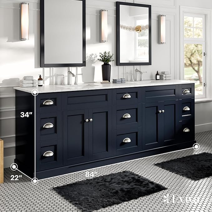 Eviva Epic 84 in. Double Sink Charcoal Gray Bath Vanity with White Carrara Quartz Top