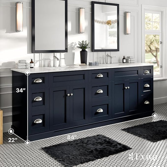 Eviva Epic 84 in. Double Sink Charcoal Gray Bath Vanity with White Carrara Quartz Top