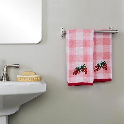 SKL Home Buffalo Plaid Strawberry Hand Towel Set-2pc, 100% Cotton, Pink | Plush & absorbent terry. For use in the bathroom, kitchen or bar. Great for spring, summer & year-round décor.