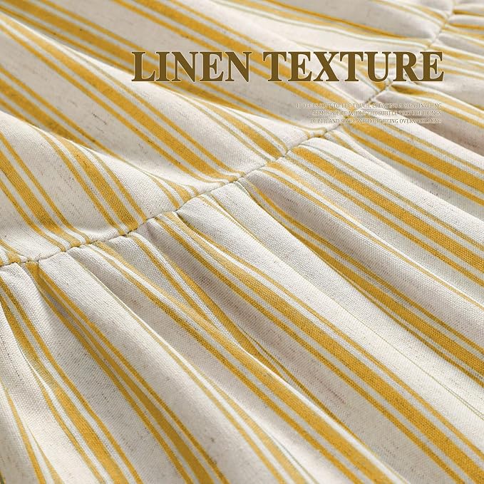 Farmhouse Shower Curtain Ruffle Linen Cream-Yellow Stripe 72"W x 78"L | Farmhouse Boho, Striped, Bottom Ruffle, Linen Fabric, Rustic, Country, Natural Look, Washable, for Bathroom Bathtub