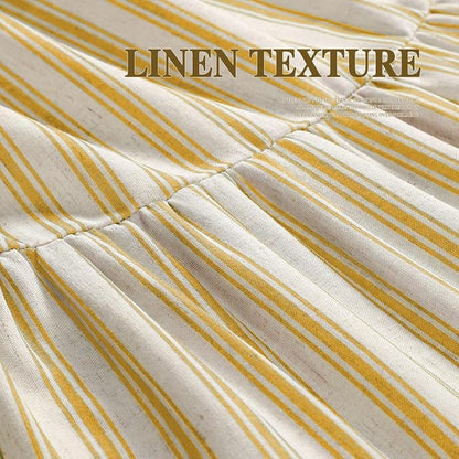 Farmhouse Shower Curtain Ruffle Linen Cream-Yellow Stripe 72"W x 72"L | Farmhouse Boho, Striped, Bottom Ruffle, Linen Fabric, Rustic, Country, Natural Look, Washable, for Bathroom Bathtub