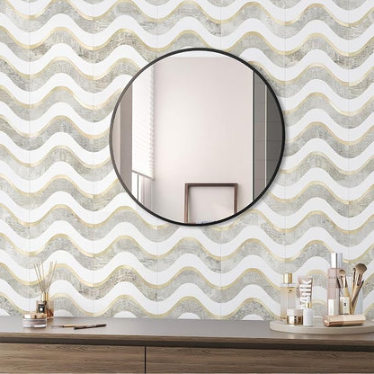 Vamos Tile Peel and Stick Backsplash Seamless Tile,Beige+White+Gold,10 pcs | Stick on Backsplash for Kitchen and Bathroom, PVC Mix Metal Gold Self Adhesive Wall Tiles,11.8''x10.15''