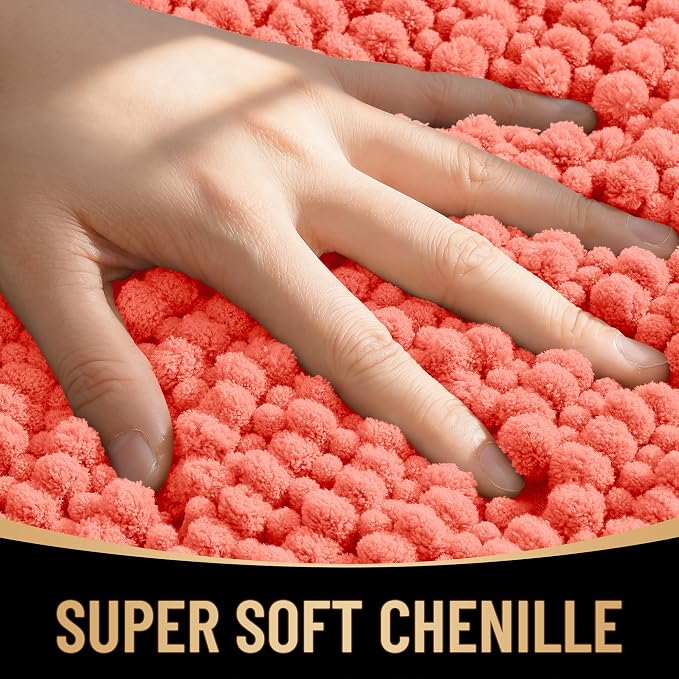 OLANLY Thick Chenille Bathroom Runner Rugs 47x20, Absorbent Bath Mat, Coral | Soft Bath Rugs, Rubber Backing, Machine Wash Dry, Bath Mats for Bathroom, Tub and Shower, Home Decor Accessories