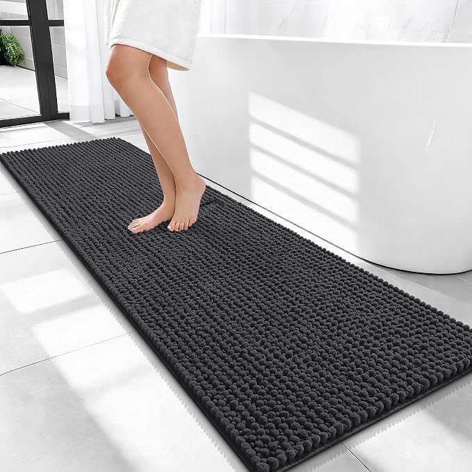 OLANLY Thick Chenille Bathroom Runner Rugs Mats 59x20, Dark Grey | Soft Absorbent Bath Rugs, Rubber Backing, Machine Wash Dry, Bath Mats for Bathroom, Tub and Shower, Home Decor Accessories