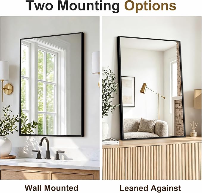 Bathroom Vanity Mirror for Over Sink, 30x20 Inch Matte Black Mirror | Shatterproof Tempered Glass, Anti-Rust Metal Frame, Rectangle Wall Mirrors for Bedroom, Living Room & Entryway