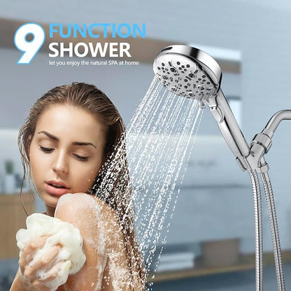 Shower Head with Handheld, 9-Setting High Pressure Shower head with handhelds, Built-in Handheld Power Spray, 79in Extra Long Stainless Steel Hose & Shower Head Holder–Lower Mounting