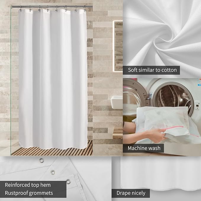 ALYVIA SPRING 48x72 Stall Waterproof Fabric Shower Curtain or Liner White | 2 Magnets, Soft Cloth & Hotel Quality, Machine Washable, Light-Weight, Stall Size