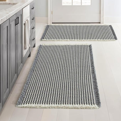 MIULEE Set of 2 Waffle Bathroom Rugs Dark Grey&Cream Bath Mat 18x30 Inch | Non Slip, Super Absorbent, Washable, Ultra Soft, Rubber Backed Bath Rugs for Bathroom Floor Tub Shower, Boho Decor