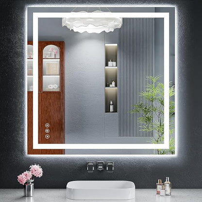 36"x36" LED Bathroom Mirror with Lights, Backlit+Frontlit, Anti-Fog | CRI 95, Stepless Dimmable, 3 Colors Lighting, Shatterproof Tempered Glass, HD Reflection, Memory, (Horizontal/Vertical)