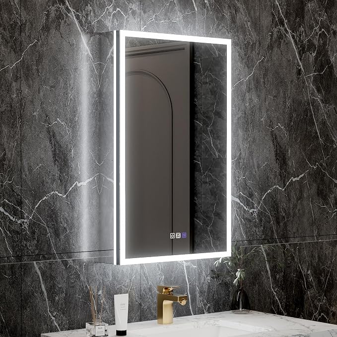 32x20 Lighted Medicine Cabinet with Mirror & Magnifier, LED Medicine Cabinet Mirror for Bathroom, Color Temp, Defogger, Front&Backlit, Built-in Outlets, Dimmable, Soft Close DTC Hinges, Left Opening