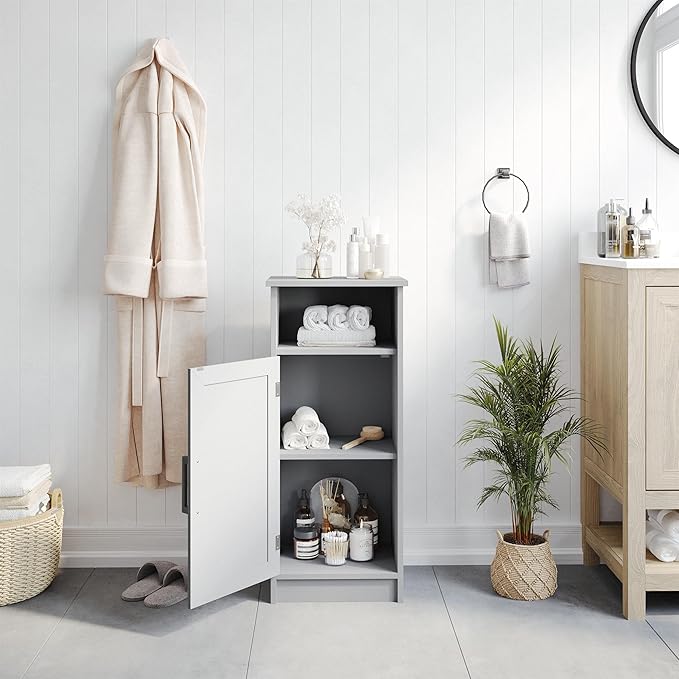 Flash Furniture Vega Bathroom Storage Cabinet Organizer with Magnetic Closure Door, in-Cabinet Adjustable Shelf, Upper Open Shelf, Gray