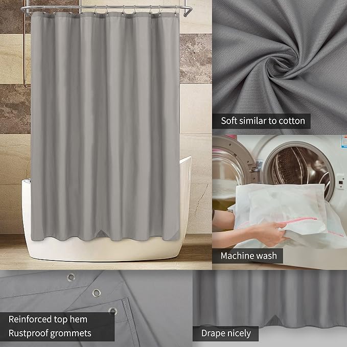 ALYVIA SPRING Waterproof Fabric Shower Curtain or Liner Gray, 72x72 | 3 Magnets, Soft Cloth & Hotel Quality, Machine Washable, Light-Weight, Standard Size