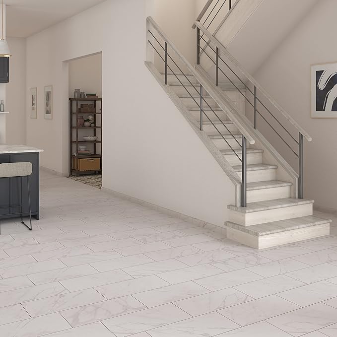 Daltile Costar 12" x 24" Marble Look Porcelain Floor Tile in Matte Calacatta Empire for Kitchen, Bathroom, Living Room Floors