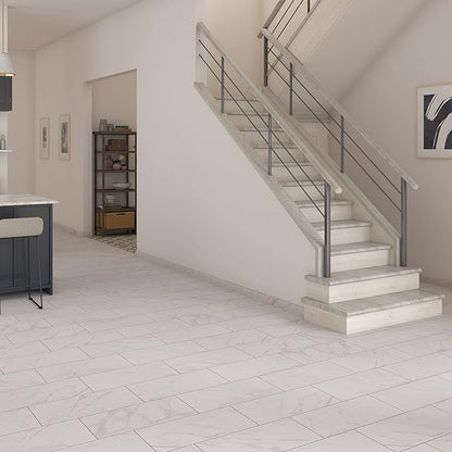 Daltile Costar 12" x 24" Marble Look Porcelain Floor Tile in Matte Calacatta Empire for Kitchen, Bathroom, Living Room Floors