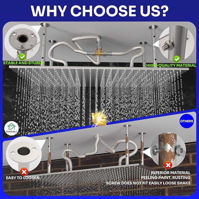16" x 32" Luxury High Pressure Rain Shower Head, Ceiling Mount Rectangle Rainfall Showerhead with Silicone Nozzles Full Body Fixed Showerheads For Modern Bathroom, Brushed Nickel Plated Finish