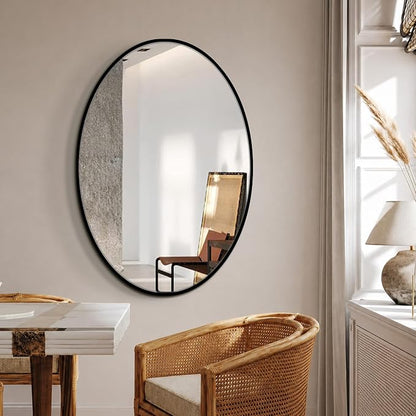 38x26 Black Oval Bathroom Mirror for Over Sink, Aluminum Frame | HD Reflection No Distortion, Aluminum Frame, Mounting Hardware for Vertical or Horizontal Mount