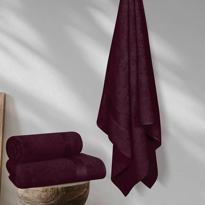 Cotton 2 Pack Oversized Bath Towel Set 28x55 inches, Large Bath Towels, Ultra Absorbant Compact Quickdry & Lightweight Towel, Ideal for Gym Travel Camp Pool - Burgundy Red