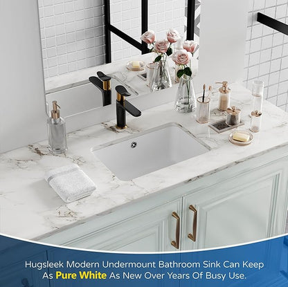 Undermount Bathroom Sink Rectangle, Hugsleek Interior Bowl Size 16 x 11 inch White Porcelain Ceramic Vessel Sink Under Counter Exterior Size 18x13in Rectangular Bath Sink Basin Lavatory Fireclay