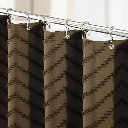 Dynamene Extra Long Shower Curtain and Liner Set - 96 inch Tall Boho Shower Curtain and Waterproof Clear Liner, Tufted Chevron Striped Tassel Shower Curtains for Bathroom, 12 Hooks, 72x96, Brown