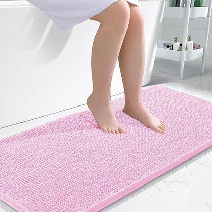 OLANLY Bathroom Runner Rugs 47x24, Extra Soft Absorbent Chenille Bath Rugs | Pink, Quick-Drying Rubber Backing, Machine Washable Long Bath Mat for Bathroom Floor, Tub and Shower, Home Decor Accessories