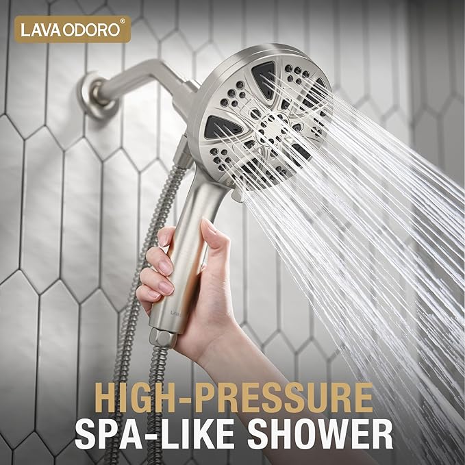 Handheld Shower Head with Magnetic Docking System | 9-Function High Pressure Detachable Shower Head, 5-inch Showerhead with 72 Inch Hose, Remote Dock, Brushed Nickel, SH180-BN-D