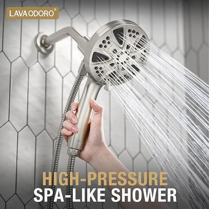 Handheld Shower Head with Magnetic Docking System | 9-Function High Pressure Detachable Shower Head, 5-inch Showerhead with 72 Inch Hose, Remote Dock, Brushed Nickel, SH180-BN-D