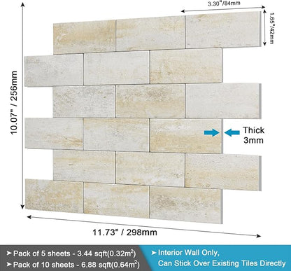 BeNice Marble Peel Stick Backsplash Tile Kitchen Blue Yellow Rust 10pcs